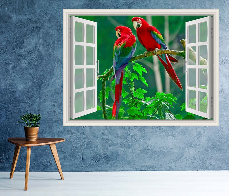Macaw View Window 3D Wall Decal Art Removable Wallpaper Tropical Animal ...