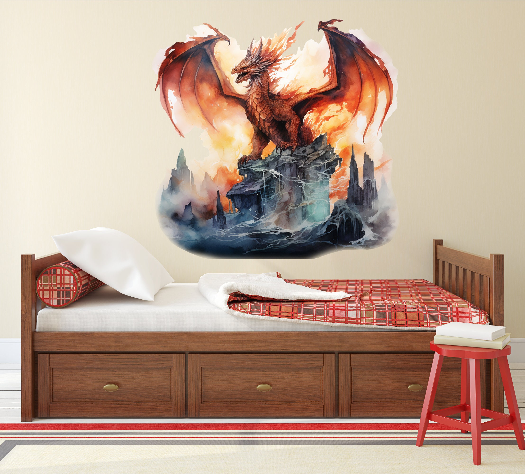 Fire Breathing Dragon Wall Decal - Magical Theme Wall Decor - Fantasy ...