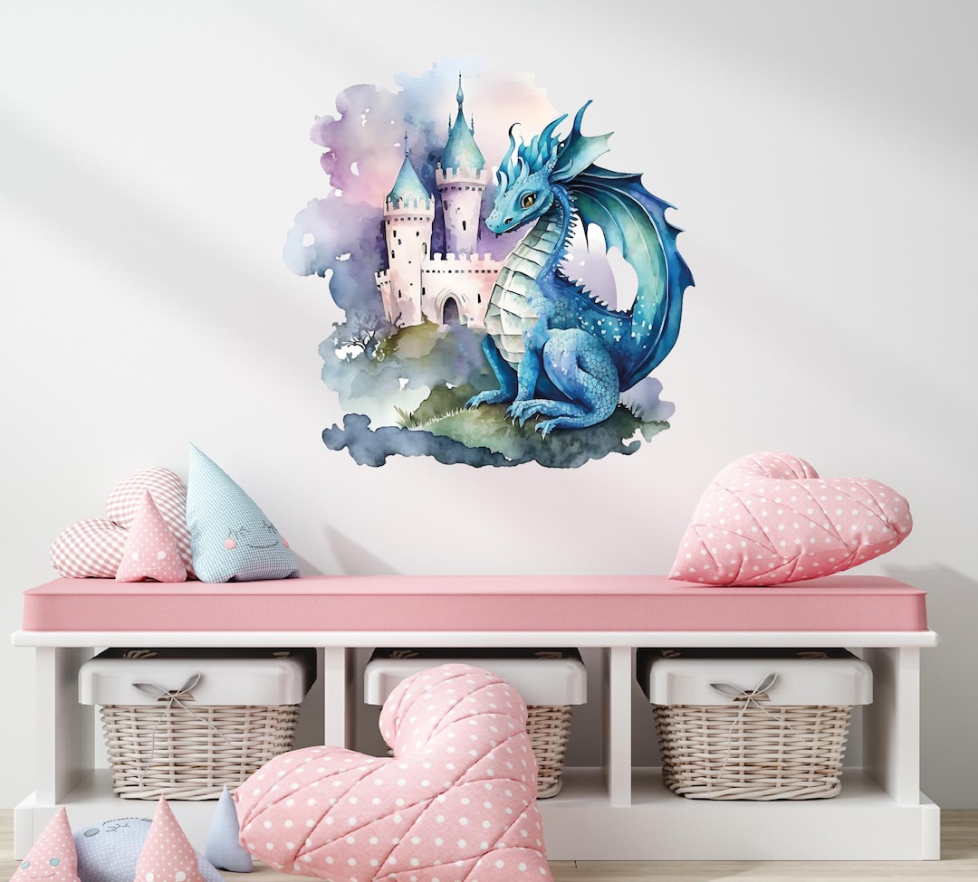 Watercolor Dragon Wall Decal - Magical Castle Theme Wall Decor - Baby ...