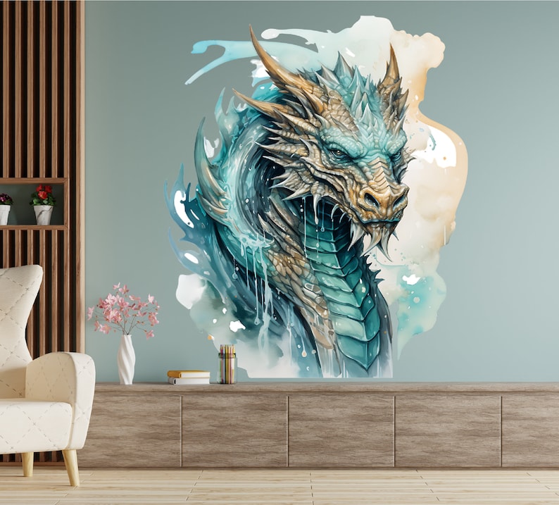 Turquoise Dragon Wall Decal - Fantasy Adventure Decor - Majestic Dragon ...