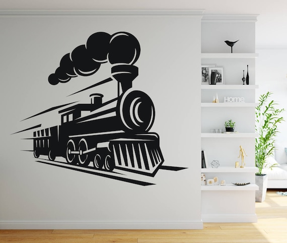 train wall decal kids bedroom vintage train machine vinyl wall | etsy