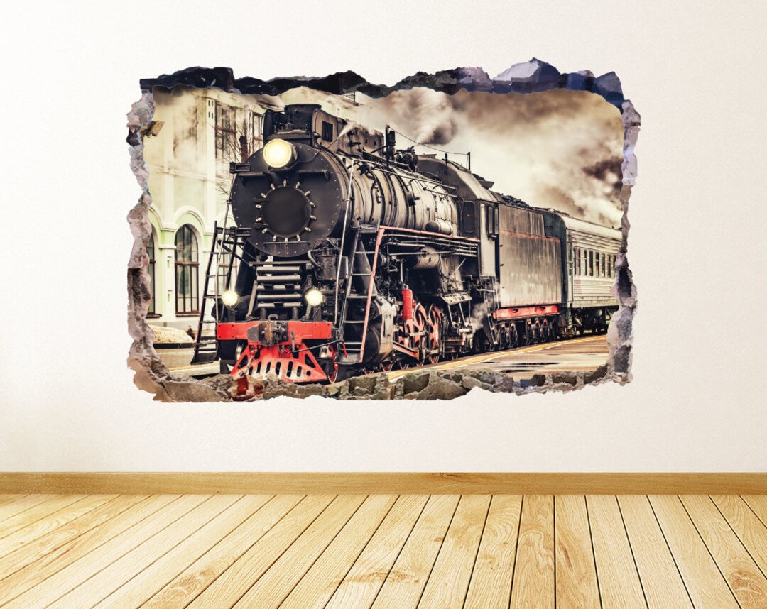 Old Train Wall Decal 3D Smashed Wall Art Vintage Train Wall Sticker
