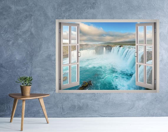 LOUNGE BEDROOM WALL ART W37 FOREST WATERFALL WALL STICKER WINDOW FULL COLOUR