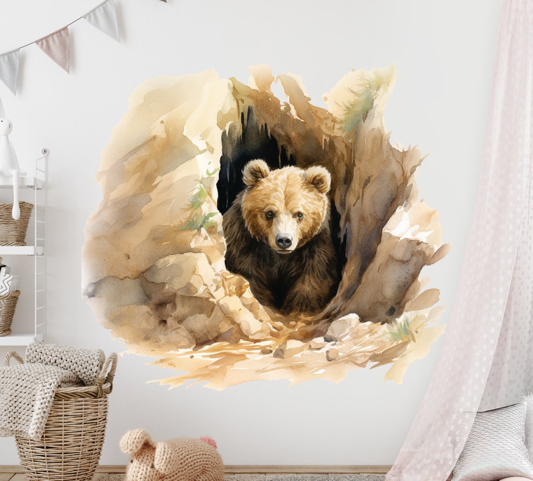 Baby Bear Wall Decal - Wild Animal Theme Decor - Adorable Bear Wall Art ...