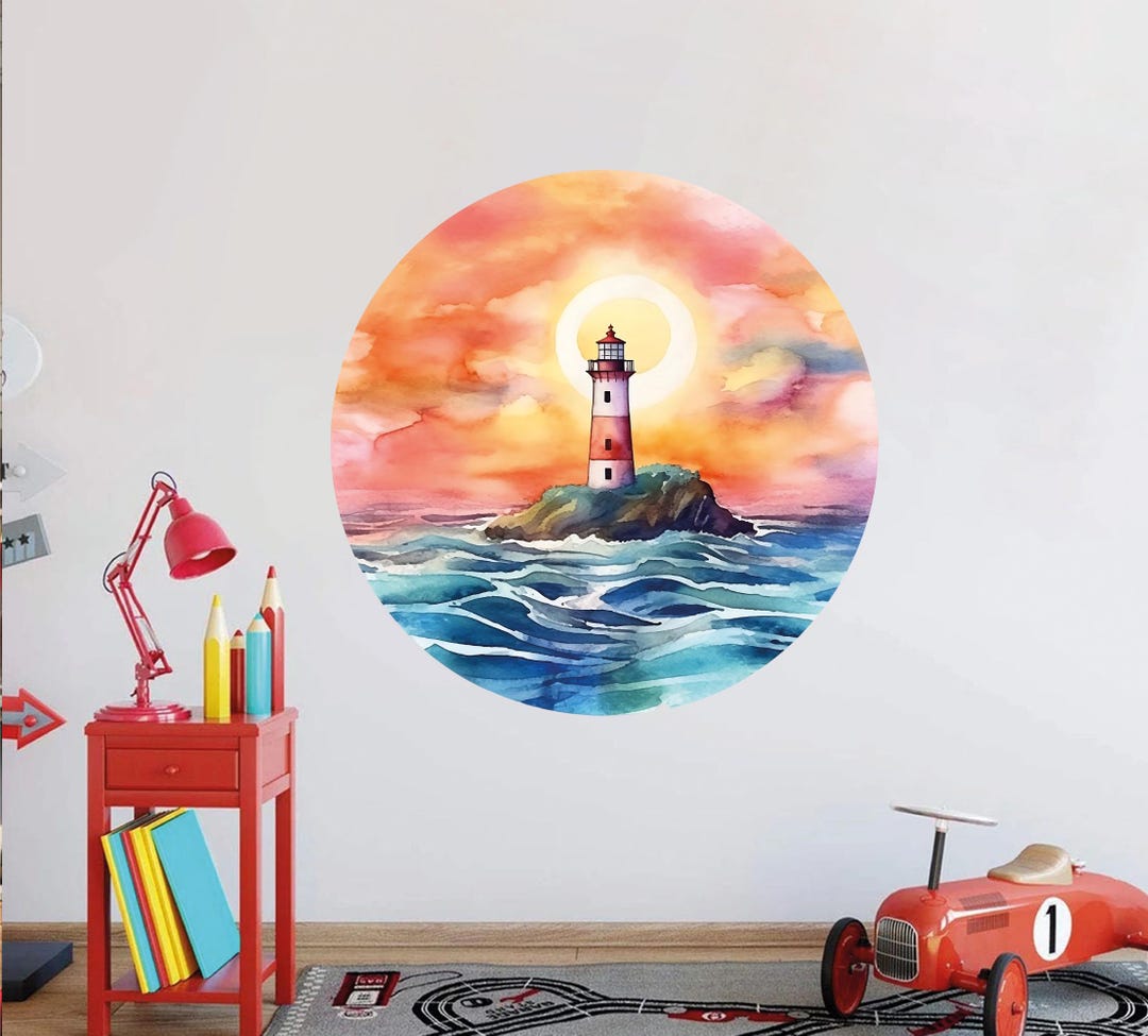 Lighthouse Wall Decal, Watercolor Lighthouse Wall Art Decor, Beach ...