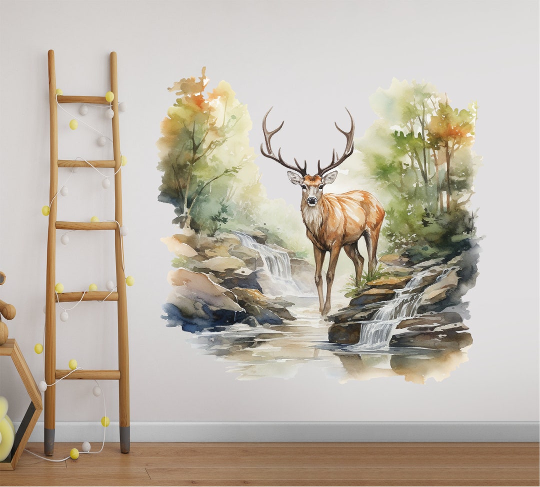 Forest Deer Wall Sticker - Nature Animal Decor - Stunning Deer Wall Art ...