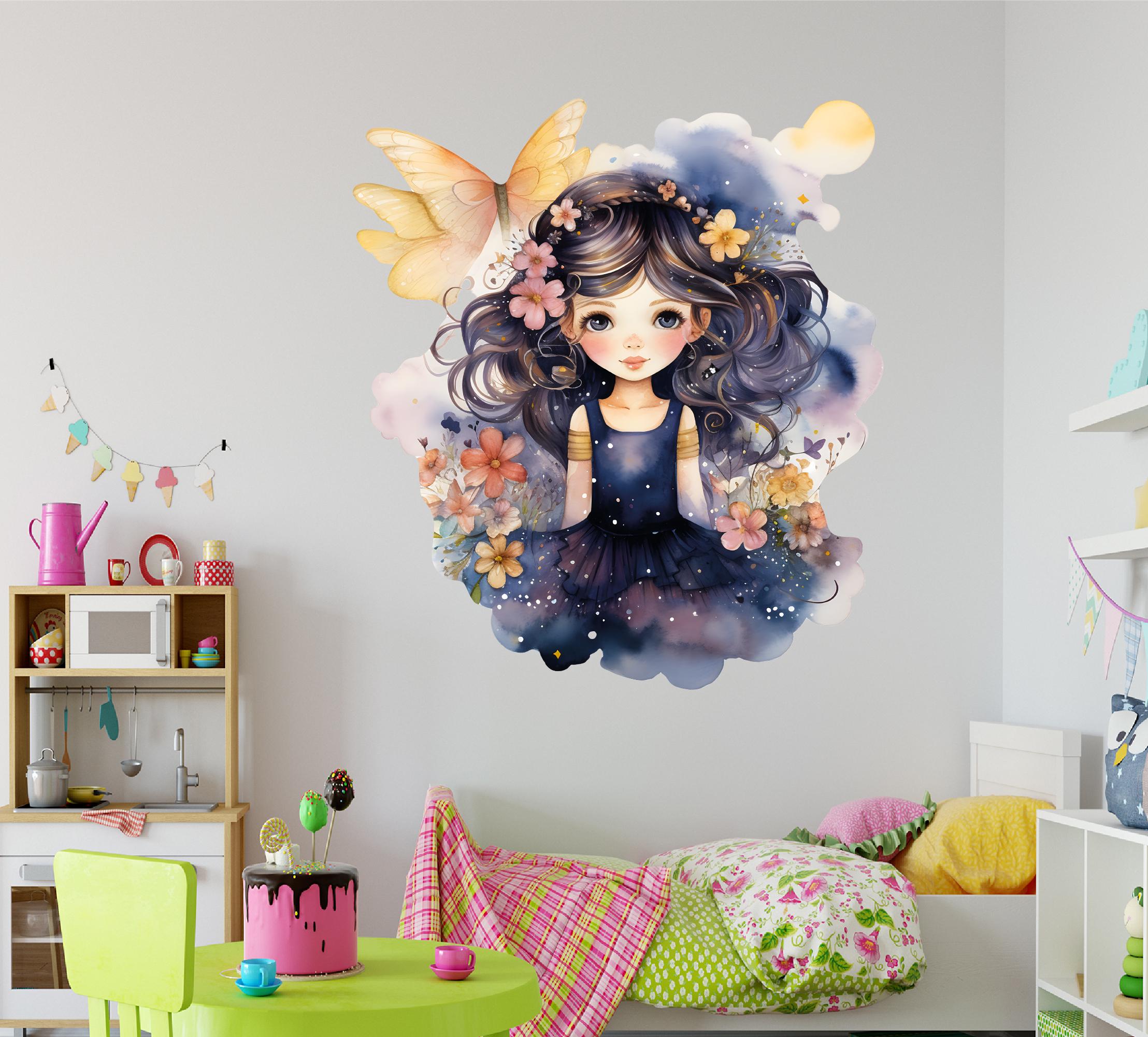 Enchanted Girl Wall Decal - Stars, Flowers and Butterflies Theme Decor -  Dreamy Wall Art for Kids Room - Etsy, image size:2216x2001