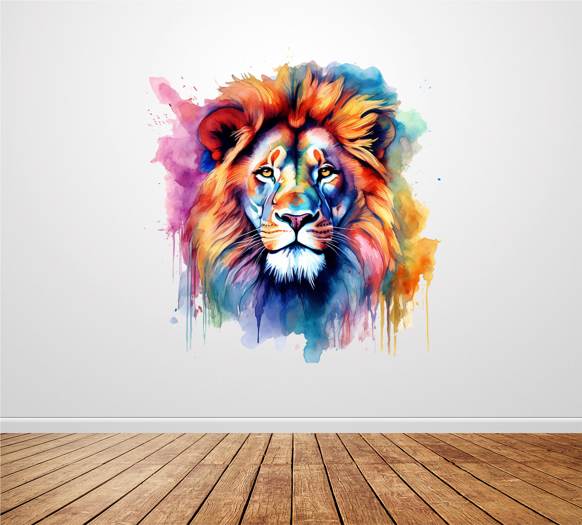 Painted Lion Wall Decal - Jungle Animal Art Decor - Wall Sticker - Kids ...