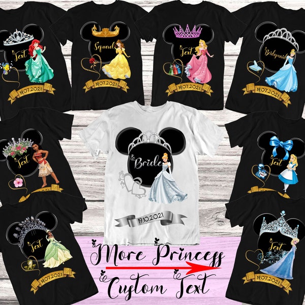 DisneyWorld Bachelorette Party chemises princesse mariée chemise demoiselle d'honneur chemise mariage fête t-shirts Bachelorette princesse mariée