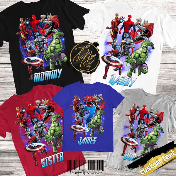 Chemise de famille Avengers Birthday Boy, chemise d’anniversaire personnalisée Avengers, chemise d’anniversaire de super-héros. Chemises de famille Avengers, garçon d'anniversaire