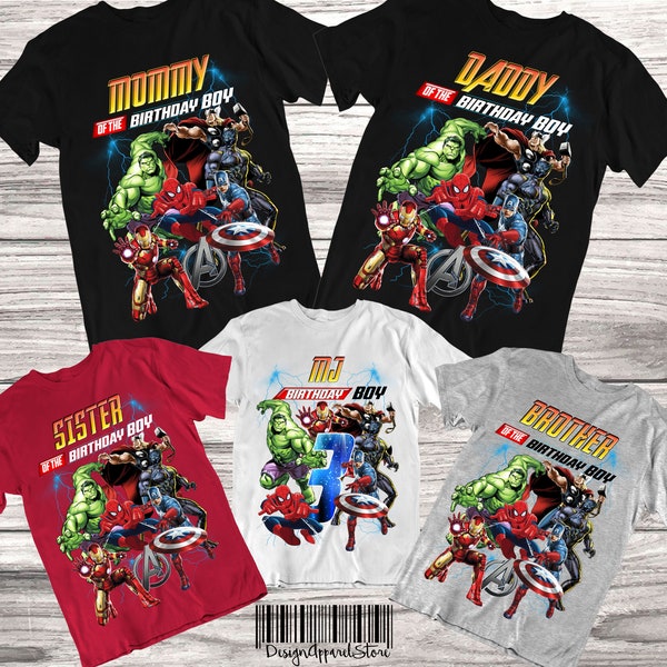 Camicia di compleanno di Avengers - Camicia di compleanno del ragazzo del Vendicatore Camicie della famiglia di supereroi Avengers Camicie della famiglia di supereroi del partito di supereroi