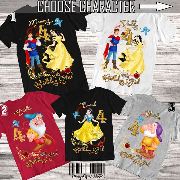 Camisas de cumpleaños blancanieves Blancanieves y siete enanas Camisas familiares Gruñón Feliz Bashful Doc Sneezy Sleepy Dopey Blancanieves Reina Malvada