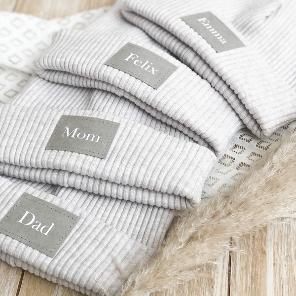 Hipster beanie personalized/individual print/partner beanie/family outfit beige