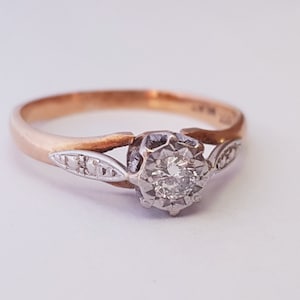 Vintage 18ct Gold, Platinum & Diamond Solitaire Ring .10ct Diamond. Size M (EU 54). Free Resizing. Vintage Jewelery / Jewellery.