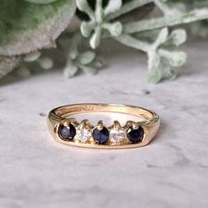 Vintage 14ct Gold, Sapphire Half Eternity Band g. Size M (EU 54) Free Resizing. Vintage Jewellery / Jewelry.