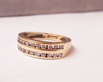 Vintage 9 Karat Gold & Diamant Doppelband Eternity Ring. Größe L (53). Kostenlose Größenanpassung. Vintage Schmuck / Schmuck. Ehering, Ring
