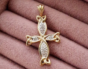 Vintage 9ct Gold & Diamond Cross Pendant. Vintage Jewelery / Jewellery. Religious Jewelery / Jewellery. Christening.