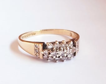 Vintage 9ct Gold & Diamond Cluster Ring. Size L (EU 53). Free Resizing. Vintage Jewelery / Jewellery. Engagement, Wedding.