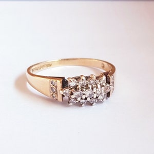 Vintage 9ct Gold & Diamond Cluster Ring. Size L (EU 53). Free Resizing. Vintage Jewelery / Jewellery. Engagement, Wedding.