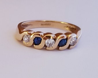 Vintage 9ct Gold, Sapphire & Cubic Zirconia Eternity Ring. Size M (EU 54). Free Resizing. Vintage Jewelery / Jewllery. September Birthstone.