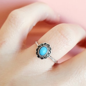 Antik 9ct Gold, Silber, Türkis & Paste Ring. Größe M (EU 54) Freie Größenänderung.  Natürlicher Edelstein, Dezember Geburtsstein,