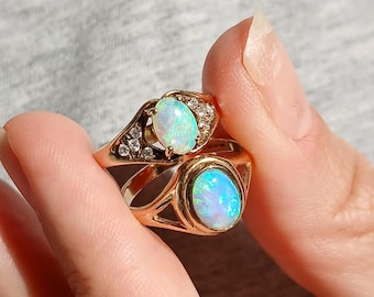 Anillo vintage de oro de 9 quilates y ópalo. Talla M (Reino Unido) y 6,5 (EE. UU.). Con sello distintivo. Joyería vintage. Oro macizo. Ajuste de talla disponible.