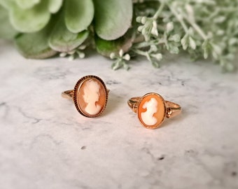 Bague Vintage Taille 55 En Or - Camée Buste De Femme Rouge Et Beige, Bijou Fantaisie