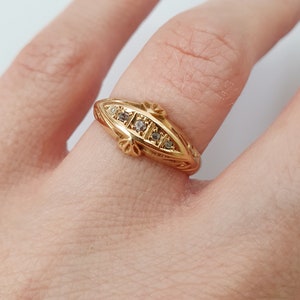 Victorian 18ct Gold & Diamond Boat Ring. Birmingham 1910. Size M EU 54. Free Resizing. Antique Jewellery / Jewelery image 4
