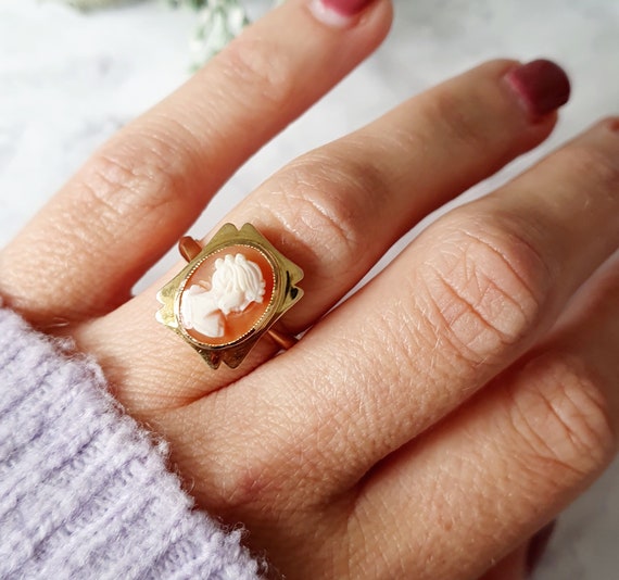 Vintage 9ct Gold Cameo Ring. Size N (EU 55) Free … - image 4