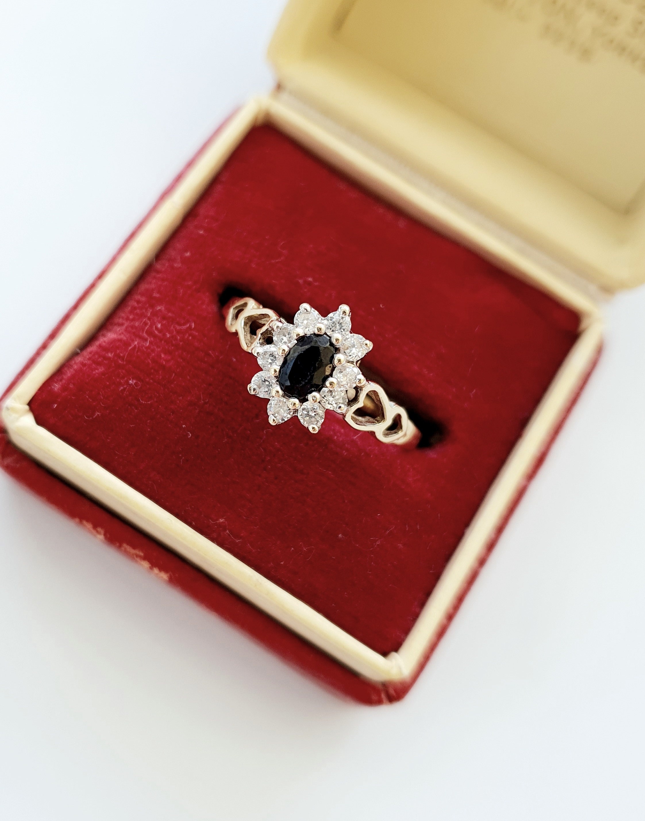 Vintage Sapphire and Diamond Hepburn Ring 9K