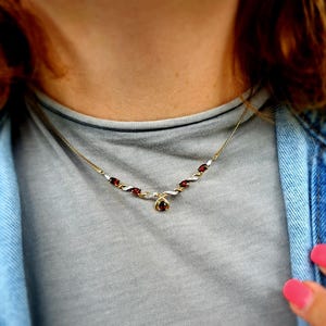 Vintage 9ct Gold, Garnet & Diamond Necklace Pendant. Victorian Jewellery Jewelry. Solid Gold. January Birthstone