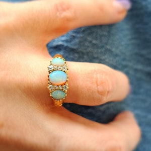 Antique 18ct Gold, Opal & Diamond Ring. Size N EU 55 Free Resizing. Edwardian Jewellery. Vintage Jewellery. October Birthstone image 5