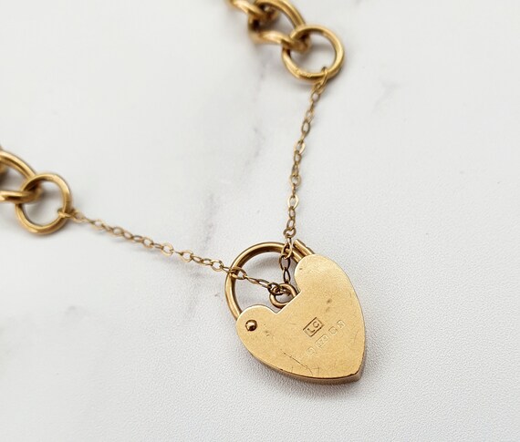 Vintage 9ct Gold Curb Bracelet and Heart Lock \u0026 Safety Chain. Heavy 15g. 6mm Width. Vintage Jewellery / Jewelery