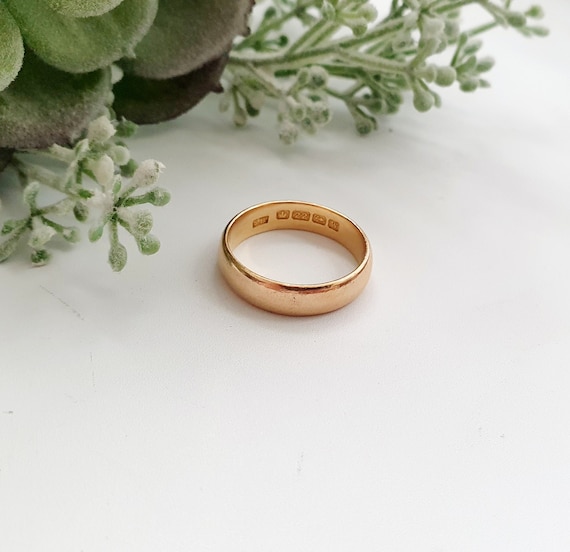 Antique 22ct Gold D Shaped 5mm Band Ring. 7g. Hal… - image 1