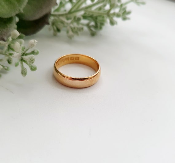 Antique 22ct Gold D Shaped 5mm Band Ring. 7g. Hal… - image 5