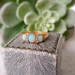 Antique 18ct Gold, Opal & Diamond Ring. Size N EU 55 Free Resizing. Edwardian Jewellery. Vintage Jewellery. October Birthstone image 7