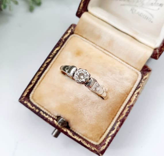 Antique 18ct Gold, Platinum & Diamond Solitaire R… - image 1