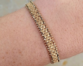 14ct Gold Flat Box Chain Bracelet with Box Clasp. 7 1/4" Length. 11.7g Weight. Vintage Jewellery. Ladies Jewellery / Jewelery.