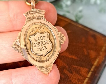 Antique 9ct Gold Medal Pendant. Hallmarked Birmingham 1912.  Collectable, Pendant. Jewelry.