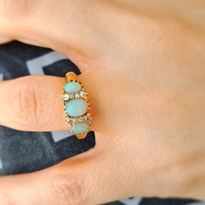 Antique 18ct Gold, Opal & Diamond Ring. Size N EU 55 Free Resizing. Edwardian Jewellery. Vintage Jewellery. October Birthstone image 6