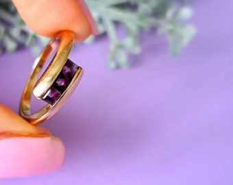 Vintage 9ct Gold & Amethyst Channel Set Ring. Size O (EU 56). Free Resizing. Hallmarked. February Birthstone