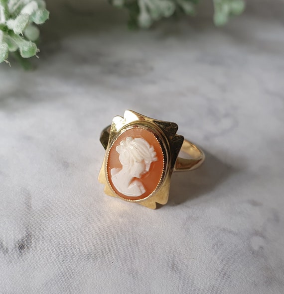 Vintage 9ct Gold Cameo Ring. Size N (EU 55) Free … - image 6