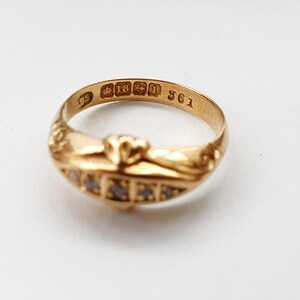 Victorian 18ct Gold & Diamond Boat Ring. Birmingham 1910. Size M EU 54. Free Resizing. Antique Jewellery / Jewelery image 3