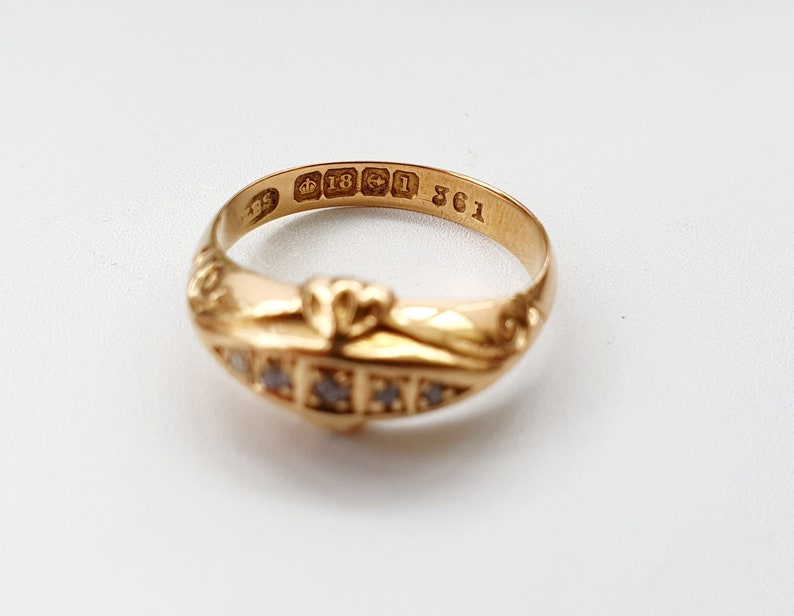 Victorian 18ct Gold & Diamond Boat Ring. Birmingham 1910. Size M EU 54. Free Resizing. Antique Jewellery / Jewelery image 3