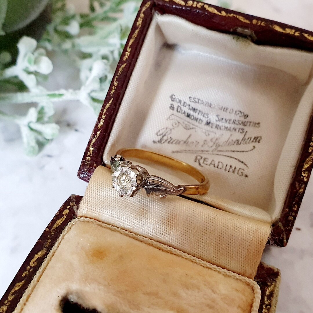 Vintage 18ct Gold Platinum Diamond Solitaire Ring. Size K EU 52. Free Resizing. Hallmarked 1965. Vintage Wedding Jewellery Jewelry Etsy UK