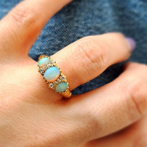 Antique 18ct Gold, Opal & Diamond Ring. Size N EU 55 Free Resizing. Edwardian Jewellery. Vintage Jewellery. October Birthstone image 8