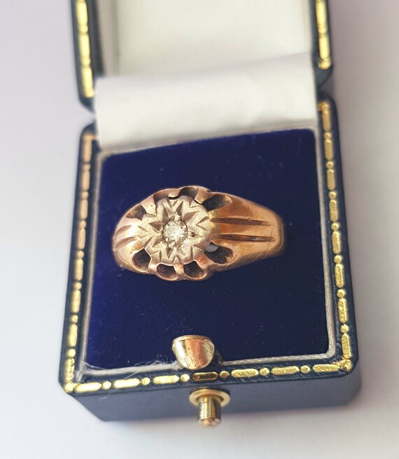 Vintage 9ct Gold, Platnium and Diamond Gypsy Styl… - image 4