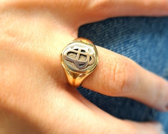 Vintage 9ct Gold Signet Ring. Size L (EU 53). Free Resizing. Hallmarked 1961. Pinky Ring.