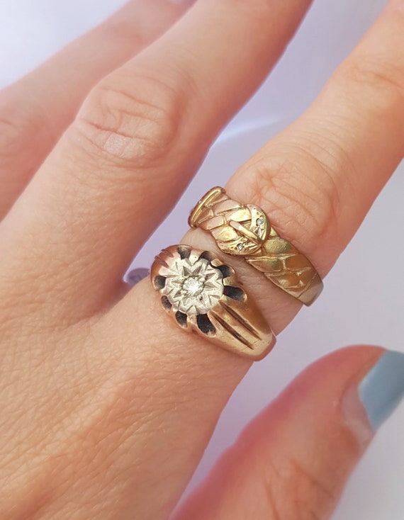 Vintage 9ct Oro Platnio Y Diamantes Gitano Estilo Solitario Etsy Mexico