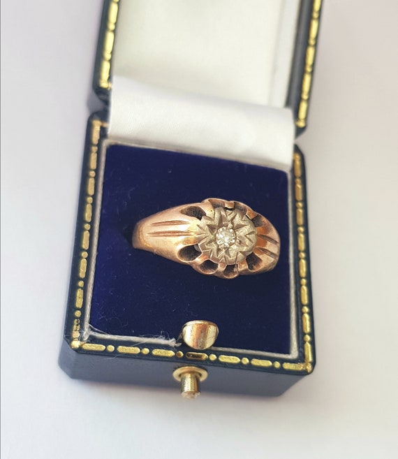 Vintage 9ct Gold, Platnium and Diamond Gypsy Styl… - image 1